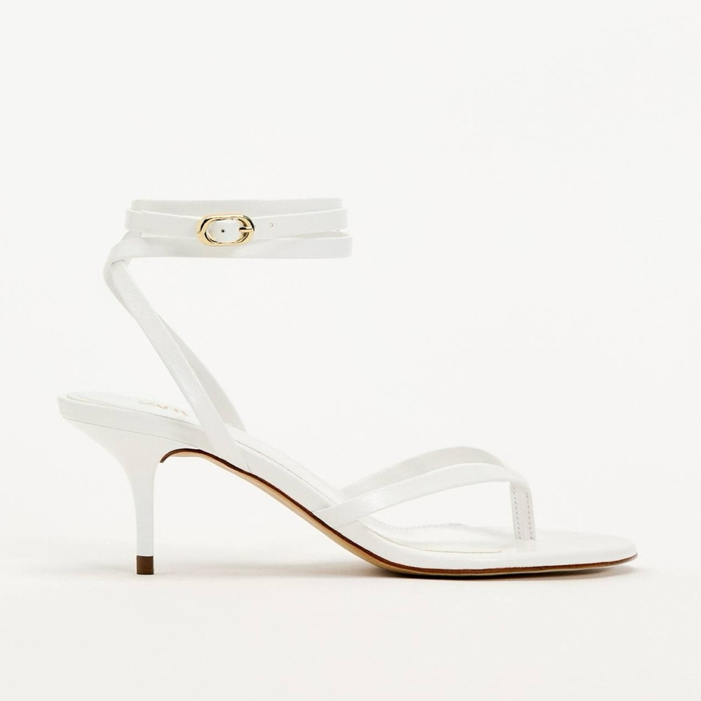 ZARA Genuine Leather White Heeled Strappy Sandals - 36 / 5.5